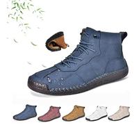 AMOUSDRDR Men's Lace Up Italian Handmade Leather Boots, Men's Comfortable Handmade Leather Boots, Waterproof Non-Slip Outdoor Hiking Shoes whit Arch Support (Blue,40 EU)
