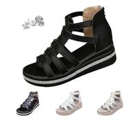 AMOUSDRDR Rhinestone Decor Wedge Sandals, Orthopedic Platform Sandals for Women with Arch Support, Summer Open Toe Gladiator Sandal (Black,40EU)
