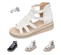 AMOUSDRDR Rhinestone Decor Wedge Sandals, Orthopedic Platform Sandals for Women with Arch Support, Summer Open Toe Gladiator Sandal (White,39EU)