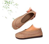 AMOUSDRDR Women's Casual Breathable Soft-Soled Walking Shoes, Women's Rhinestone Breathable Orthopedic Slip on Walking Shoes, Light Comfortable Flat Loafers (Khaki,39EU)