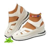 AMOUSDRDR Women's Hollow Out Breathable Platform Wedge Sandals Sneakers, Leather Closed Toe Sandals Wide Fit Gladiator Sport Sandals (White,5.5)