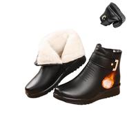 AMOUSDRDR Women's Metal Buckle Genuine Leather Wool Orthopedic Boots, Winter Warm Non-slip Plush Lined Side Zipper Leather Orthopedic Boots (Black Wool,41EU)