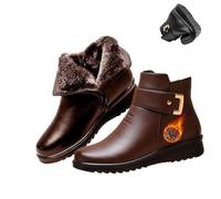 AMOUSDRDR Women's Metal Buckle Genuine Leather Wool Orthopedic Boots, Winter Warm Non-slip Plush Lined Side Zipper Leather Orthopedic Boots (Brown,39EU)