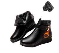 AMOUSDRDR Women's Metal Buckle Genuine Leather Wool Orthopedic Boots, Winter Warm Non-slip Plush Lined Side Zipper Leather Orthopedic Boots (Black,36EU)
