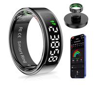 AMOVAN Smart Ring with Display Screen Health Tracker and Touch Button, Bluetooth Connection Health Ring Tracks/Sleep/Sports Activities, IP68 Waterproof (Black, 10#)