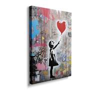 Amovlov Banksy Graffiti Basquiat Canvas Wall Art, Framed Modern Popular Street Artwork Painting, Balloons Girls Room Picture,for Living Room Bedroom Kitchen Life Decor Ready to Hang (12"x16")