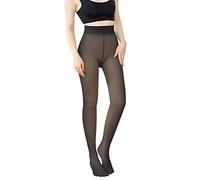 AMOVO Women's Winter Tights Fleece Lined Pantyhose Opaque Sheer Tights Thermals Thicken Fake Translucent Tights Elastic Control Top (Black, Thick 220g)
