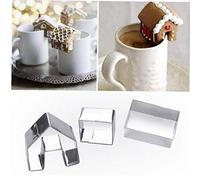 AMOYER 3 Pcs Cookie Mould Cute Baking Accessories Stainless Steel Christmas Gingerbread Mold Biscuit Cutter Set Mini House Shape