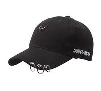 AMOYER Cotton Baseball Cap K-Pop Boys Girls Outdoor Iron Ring Baseball Hat Casual Adjustable Dad Hat Hip Hop Hat Black