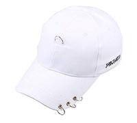 AMOYER Cotton Baseball Cap K-Pop Boys Girls Outdoor Iron Ring Baseball Hat Casual Adjustable Dad Hat Hip Hop Hat White