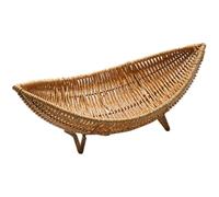 AMOYER Rattan Storage Basket Woven Decorative Serving Tray Wicker Baskets Rattan Fruit Tray Boat Shape Serving Tray for Home Decor