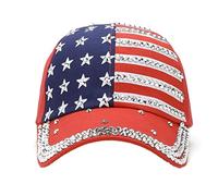 AMOYER Unisex Rhinestone Hip Hop Caps USA Bling Baseball Cap American Flag Hat Summer Visor Cap Red