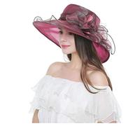 AMOYER Womens Organza Church Dress Fascinator Cap Tea Party Wedding Sun Hats Wine Red