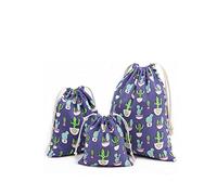 Amoyie 3 pcs Drawstring Organiser Bag for Kids Stuff Travel Home Accessories Blue Cactus