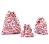 Amoyie 3 pcs Drawstring Storage Bag Set for Baby Stuff Travel Home Accessories Pink Elephant