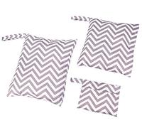 Amoyie 3 pcs Wet Dry Nappy Bag Waterproof Organizer Bag for Baby Cloth Diapers - Grey White Stripes
