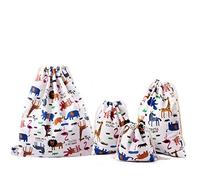 Amoyie 4 pcs Drawstring Storage Bag Set for Baby Stuff, Travel Home Accessories - White Animal