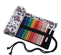 Amoyie Canvas Color Pencil Bag Hand Roll Up Pencil Case for 36 Coloring Pencil Gel Pen Artist Pen, Portable Pen Bag Beige 36 Holes