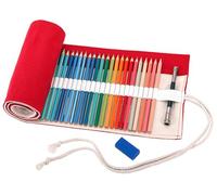 Amoyie Roll Up Pencil Case for 36 Coloured Pencils, Foldable Colouring Pen Organiser Bag, Canvas Coloring Pens Holder, Artist Wrap, Red