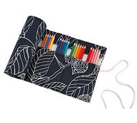 Amoyie Roll Up Pencil Case for 36 Coloured Pencils, Foldable Colouring Pen Organiser Bag, Canvas Coloring Pens Holder, Artist Wrap, Black Leaf