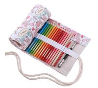 Amoyie Roll Up Pencil Case for 36 Coloured Pencils, Foldable Colouring Pen Organiser Bag, Canvas Coloring Pens Holder, Artist Wrap, Paris