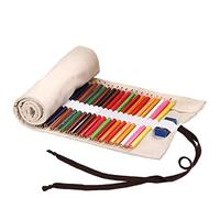 Amoyie Roll Up Pencil Case for 36 Coloured Pencils, Foldable Colouring Pens Organiser Bag, Artist Wrap, Painting Canvas Holder, Beige