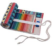 Amoyie Roll Up Pencil Case for 36 Coloured Pencils, Foldable Colouring Pens Organiser Bag, Artist Wrap, Canvas Holder, Colorful