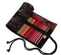 Amoyie Roll Up Pencil Case for 36 Coloured Pencils, Foldable Colouring Pens Organiser Bag, Artist Wrap, Canvas Holder, Black Tree