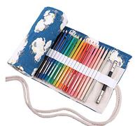 Amoyie Roll Up Pencil Case for 36 Coloured Pencils, Foldable Colouring Pens Organiser Bag, Artist Wrap, Canvas Holder, Blue Cloud