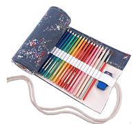 Amoyie Roll Up Pencil Case for 36 Coloured Pencils, Foldable Colouring Pens Organiser Bag Kids, Artist Wrap, Canvas Holder, Grey Plum