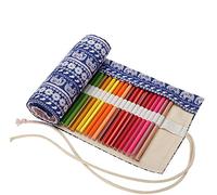 Amoyie Roll Up Pencil Case for 48 Coloured Pencils, Colouring Pens Organiser Bag, Canvas Artist Wrap, Blue Elephant