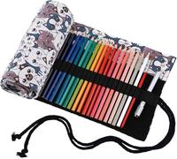 Amoyie Roll Up Pencil Case for 48 Coloured Pencils, Foldable Colouring Pen Organiser Bag, Canvas Coloring Pens Holder, Artist Wrap, Cat