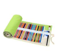 Amoyie Roll Up Pencil Case for 48 Coloured Pencils, Foldable Colouring Pens Organiser Bag, Artist Wrap, Portable Canvas Holder, Green