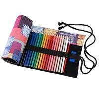 Amoyie Roll Up Pencil Case for 48 Coloured Pencils, Foldable Colouring Pens Organiser Bag, Artist Wrap, Canvas Holder, Colorful Tartan