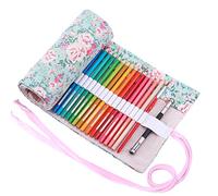 Amoyie Roll Up Pencil Case for 72 Coloring Pencil Canvas Storage Bag Pencil Wrap Flower