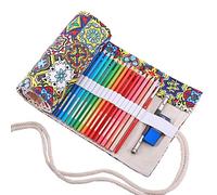 Amoyie Roll Up Pencil Case for 72 Coloured Pencils, Foldable Colouring Pen Organiser Bag, Canvas Coloring Pens Holder, Artist Wrap, Colorful
