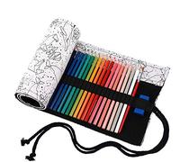 Amoyie Roll Up Pencil Case for 72 Coloured Pencils, Foldable Colouring Pen Organiser Bag, Canvas Coloring Pens Holder, Artist Wrap, Black White