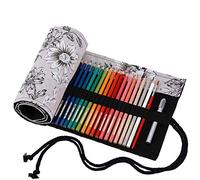 Amoyie Roll Up Pencil Case for 72 Coloured Pencils, Foldable Colouring Pen Organiser Bag, Canvas Coloring Pens Holder, Artist Wrap, Grey Flroal