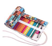 Amoyie Roll Up Pencil Case for 72 Coloured Pencils, Foldable Colouring Pen Organiser Bag, Canvas Coloring Pens Holder, Artist Wrap, Plate Number