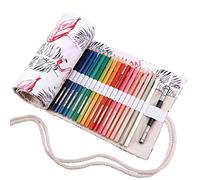 Amoyie Roll Up Pencil Case for 72 Coloured Pencils, Foldable Colouring Pens Organiser Bag, Artist Wrap, Portable Canvas Holder, Flamingo