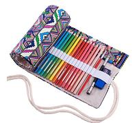 Amoyie Roll Up Pencil Case for 72 Coloured Pencils, Foldable Colouring Pens Organiser Bag, Artist Wrap, Portable Canvas Holder, Purple
