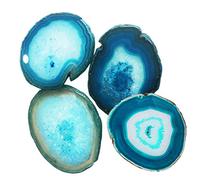 AMOYSTONE Agate Geode Coasters for Drinks Crystal Stone Coasters Set of 4 Unique Coasters Round Dyed Teal 4-5"