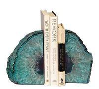 AMOYSTONE Decorative Bookends Agate Polished Art Book end Dyed Teal Small(1 Pairs, 2-3 LBS)