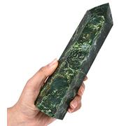 AMOYSTONE Large Crystal Obelisk Emerald Quartz Tower Green Healing Crystal Wand Point 6 Faceted Reiki Meditation Stone 2.2-2.6 LBS