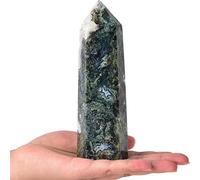 AMOYSTONE Large Healing Crystal Wand Moss Agate Point Natural Crystal Obelisk Tower Decor 1.8-2.2 LBS