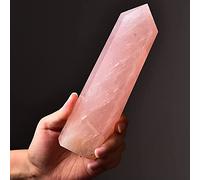 AMOYSTONE Large Rose Quartz Obelisk Tower Healing Crystal Wand Point 6 Faceted Reiki Meditation Therapy Pink 1.8-2.2 LBS