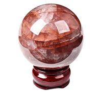 AMOYSTONE Natural Hematoid Quartz Ball Red Quartz Crystal Sphere Gemstone Ball with Wooden Base