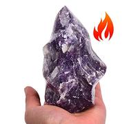 AMOYSTONE Purple Lepidolite Crystals Tower Flame Shaped Stone Energy Meditation Healing Crystal Home Decor 1.5-2.2LB