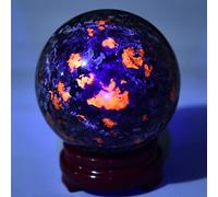 AMOYSTONE Yooperlite Ball Natural Quartz Crystal Sphere Stone Ball with Wooden Base