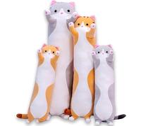 AMOZO Cute Cat Plush Long Body Pillow Cuddle Cartoon Stuffed Animals Cat Plushie Soft Doll Pillows Gifts for Kids Girls (Gray,130cm)